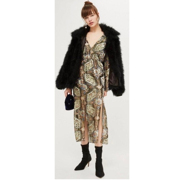 TOPSHOP Floral Velvet 70s Style Front Slits Midi Dress in Gold New with Tag - Picture 12 of 12